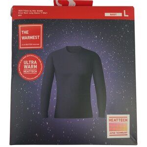 NEW HEATTECH Ultra Warm Mens Crew Neck Long Sleeve T-Shirt Navy Blue Size L